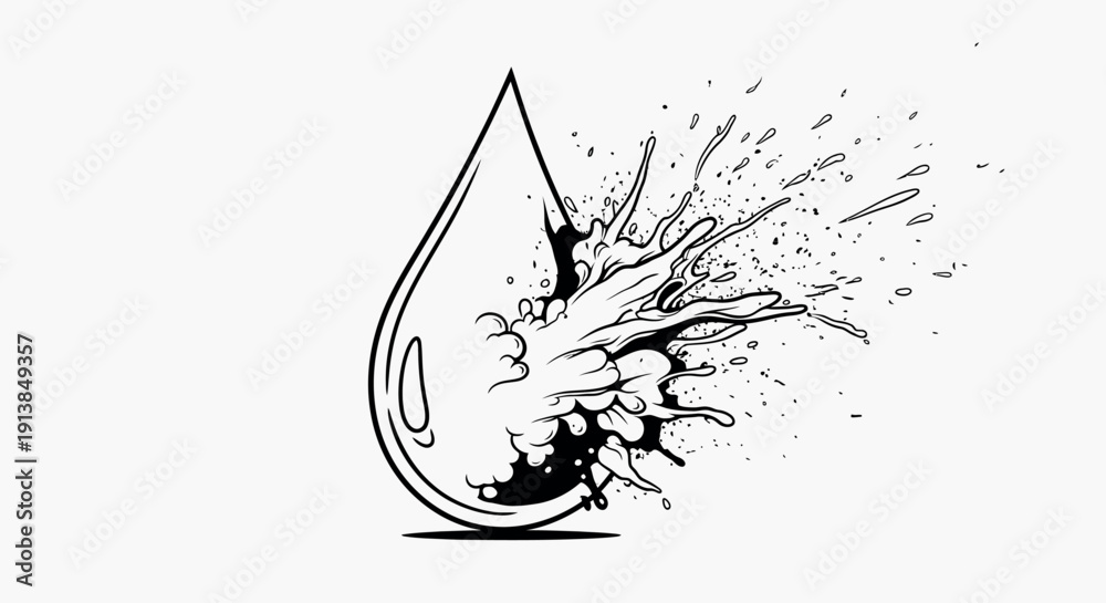 Obraz premium Droplet Explosion in Dynamic Sketch Style with High Contrast Black and White for Editorial Illustration