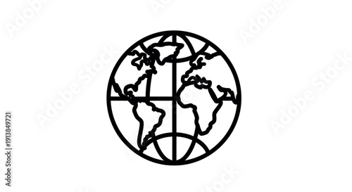 Globe icon in simple minimalist style with black outline on white background for global branding
