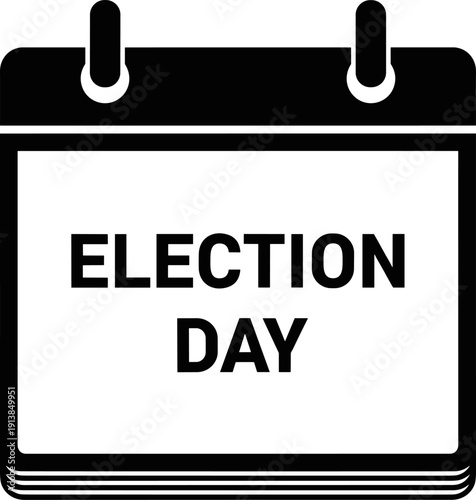 Election day calendar icon, voting schedule reminder symbol, democratic process event graphic, ballot cast date sign, government poll notification, isolated black political silhouette.