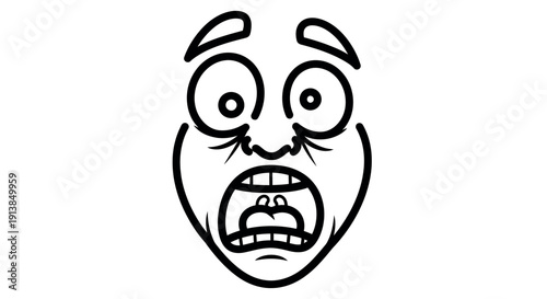 Shocked face in simple doodle style with bold black lines on white background for emotional expression
