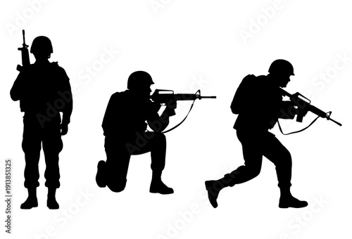 Soldier silhouette vector set army military figures with guns