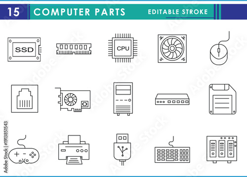 Computer Parts Line Icons