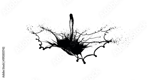 Ink Splash Dynamic Black Silhouette with Dramatic Splashing on White Background for Artistic Design