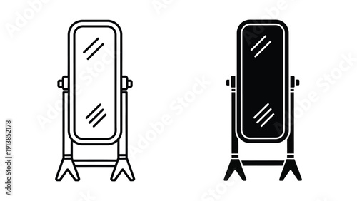 Simple line drawing of a standing mirror in two different styles