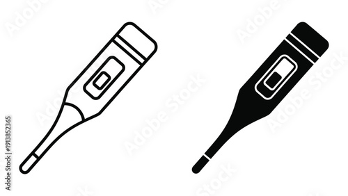 Thermometer icon in black and white outline