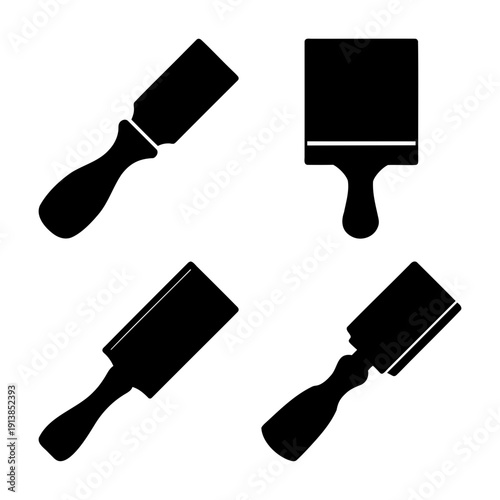 A collection of black silhouette icons representing various construction and painting tools