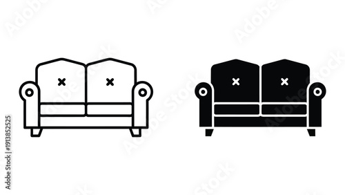 Simple sofa icons in black and white