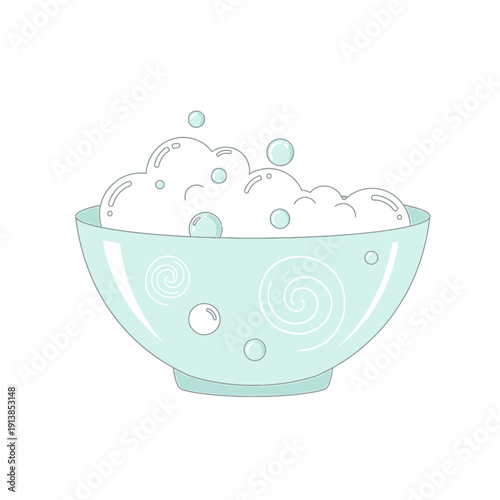 A bowl of soap bubbles illustrated in a simple, graphic style view from the side.