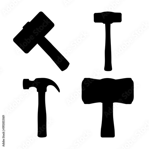 A versatile collection of various hammer tool silhouettes for construction and diy projects