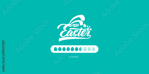 Happy Easter loading bar on turquoise background, creative holiday progress bar with eggs and bunny ears, seasonal web banner design. Minimalist Easter holiday banner showing egg-shaped progress bar