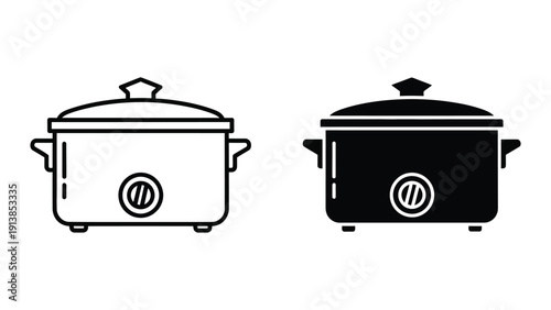 Slow cooker icon in black and white
