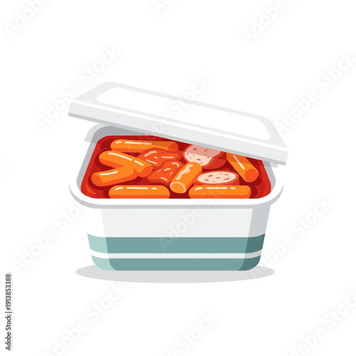 An illustration of a container filled with sausages on a white background.