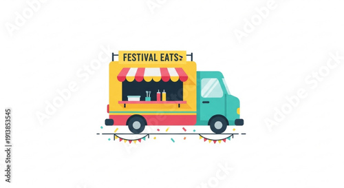 Colorful Food Truck Serving Festival Eats on White Background
