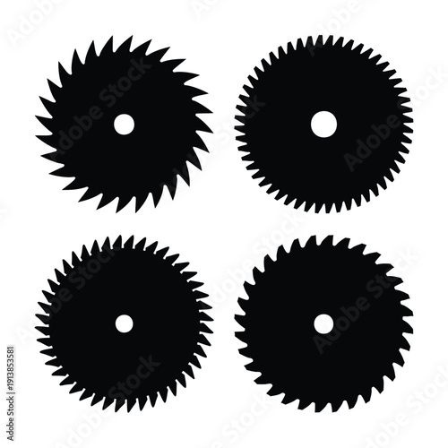 Collection of four distinct sharp saw blade silhouettes for cutting and industrial applications