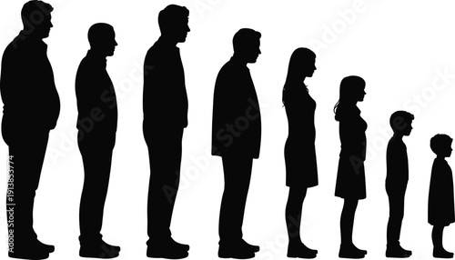 Silhouette Illustration of Human Life Stages, Showing Growth from Childhood to Adulthood for Developmental, Educational, and Family Projects