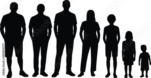 Silhouette Illustration of a Family of Varying Ages, from Child to Adult, for Family, Growth, and Generational Design Projects
