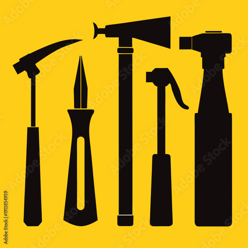 Hand Tools Silhouette Set Construction and Repair Equipment Vector