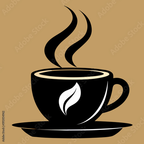 Coffee Cup with Leaf Steam Eco Friendly Beverage Silhouette Vector