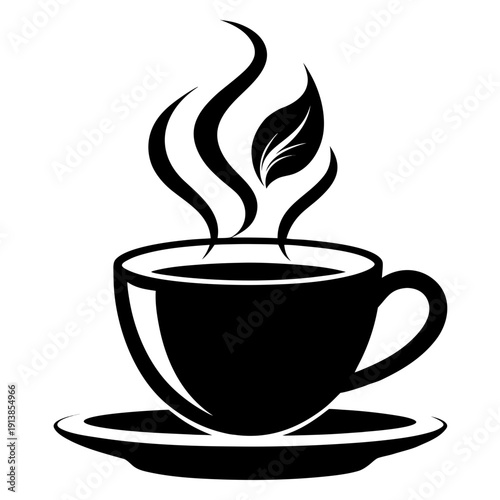 Hot Coffee Cup with Steam Black Silhouette Icon Vector Illustration