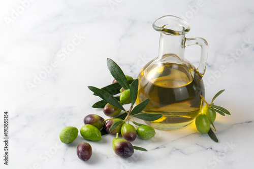 Green fresh olive and olive...
