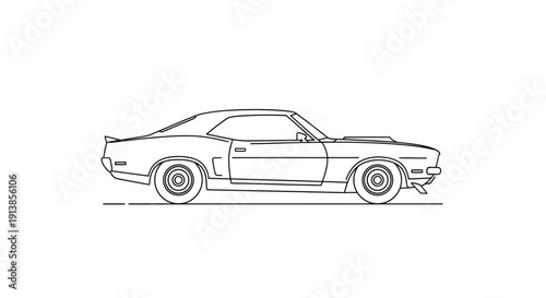 Vintage muscle car line art illustration.