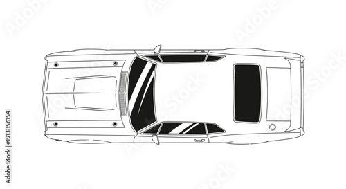 Top view illustration of a car with open doors and hood.