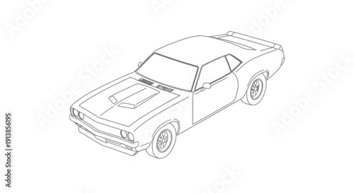 Vintage Muscle Car Line Drawing Illustration.
