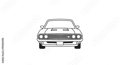 Vintage Muscle Car Front View Illustration.