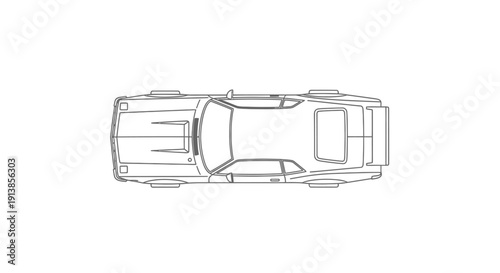 Top view illustration of a car with clean lines and simple design.