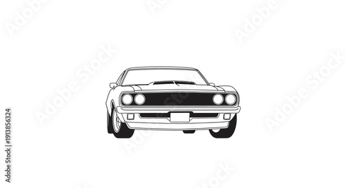 Vintage Muscle Car Front View Illustration.
