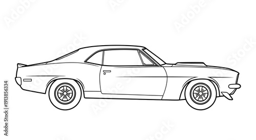 Vintage Muscle Car Line Art Illustration.