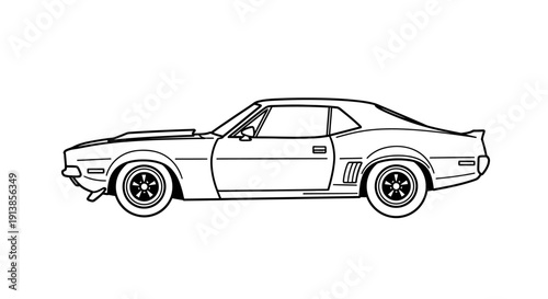 Vintage Muscle Car Line Drawing Illustration.