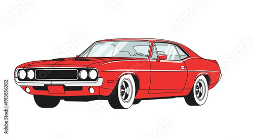 Vintage Red Muscle Car Illustration with Classic Design.