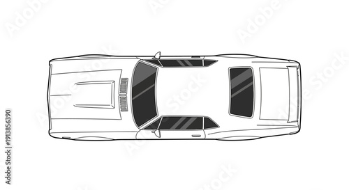 Top view illustration of a car with visible interior and windshield.