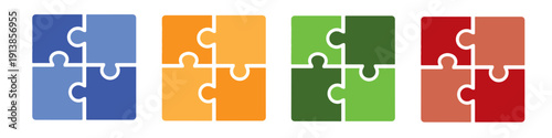 Colorful Puzzle Piece Icon Set – Flat Vector Business Concept Collection