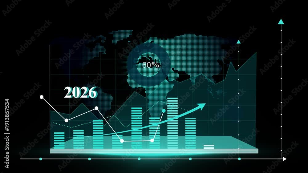 Futuristic 2026 Business Growth Chart Animation Line Graph And World 1000 F 1913857534 