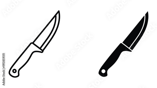 Two kitchen knives, one outlined and one filled, on a white background