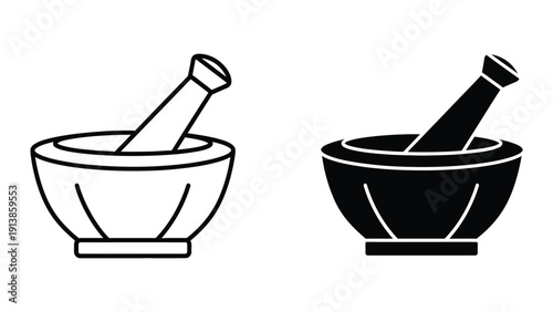 Mortar and pestle icon set
