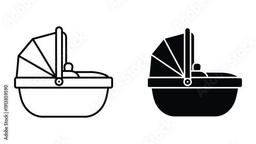 Baby Bassinet Illustration Outline and Silhouette