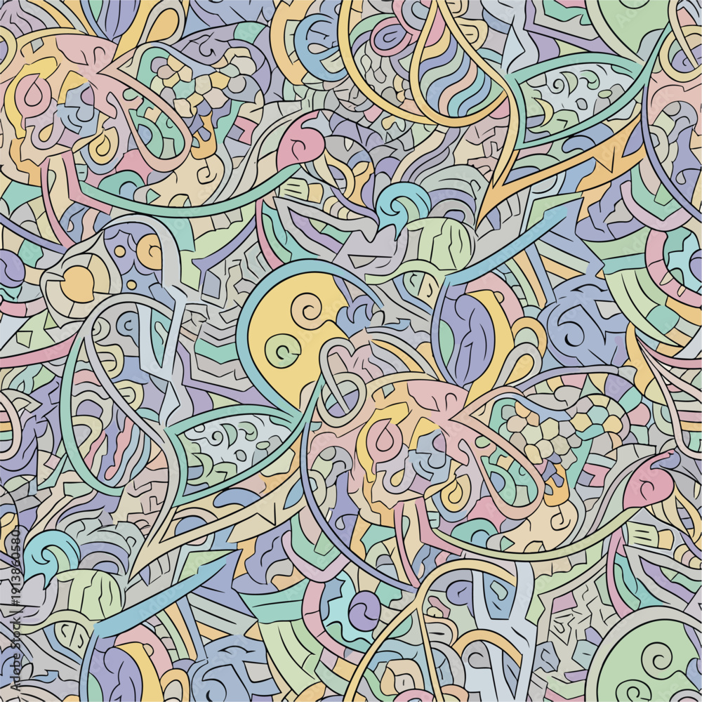 Fototapeta premium Abstract seamless pattern with colorful lines and shapes in pastel colors for background.