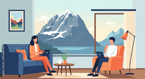 Remote work with mountain view