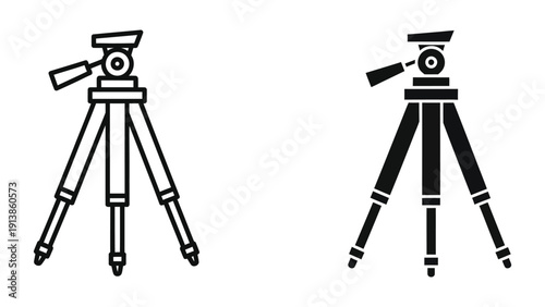 Two tripods with cameras on white background