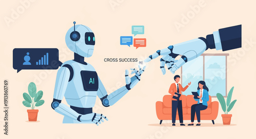 Robot and human hands interact, symbolizing AI and collaboration in business