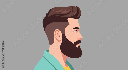 Profile illustration of a man with a modern haircut and beard