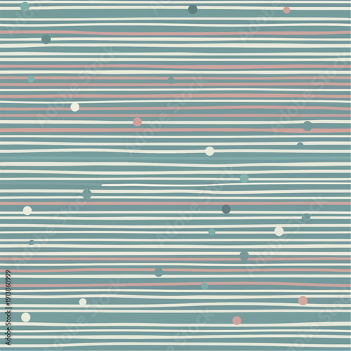 Abstract seamless pattern of horizontal striped lines and scattered dots with a simple design