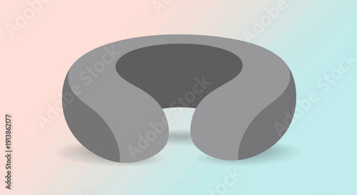 Simple flat illustration of a grey neck pillow on a pink and blue gradient