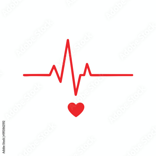 Red Heartbeat Line with Heart Symbol