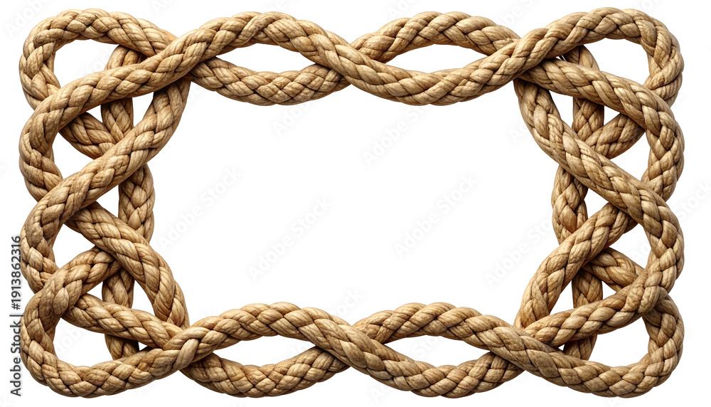 Fototapeta premium Rope Border Frame Twisted Natural Fiber Frame