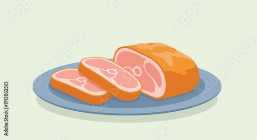 Sliced roasted meat with visible fat and bone on a plate