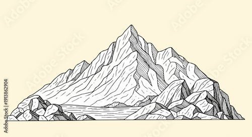 Stylized mountain range with water and rocks